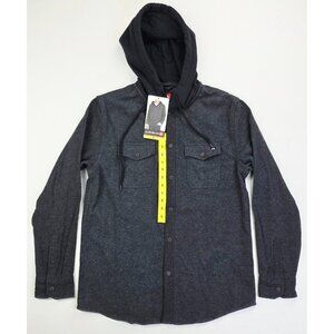 Quicksilver Size Small Men Black Cotton Hooded Flannel Button Up Pocket Logo NWT
